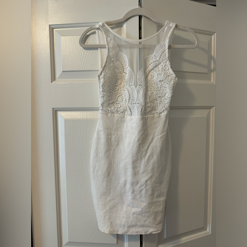 LuLus white lace bodycon mini dress